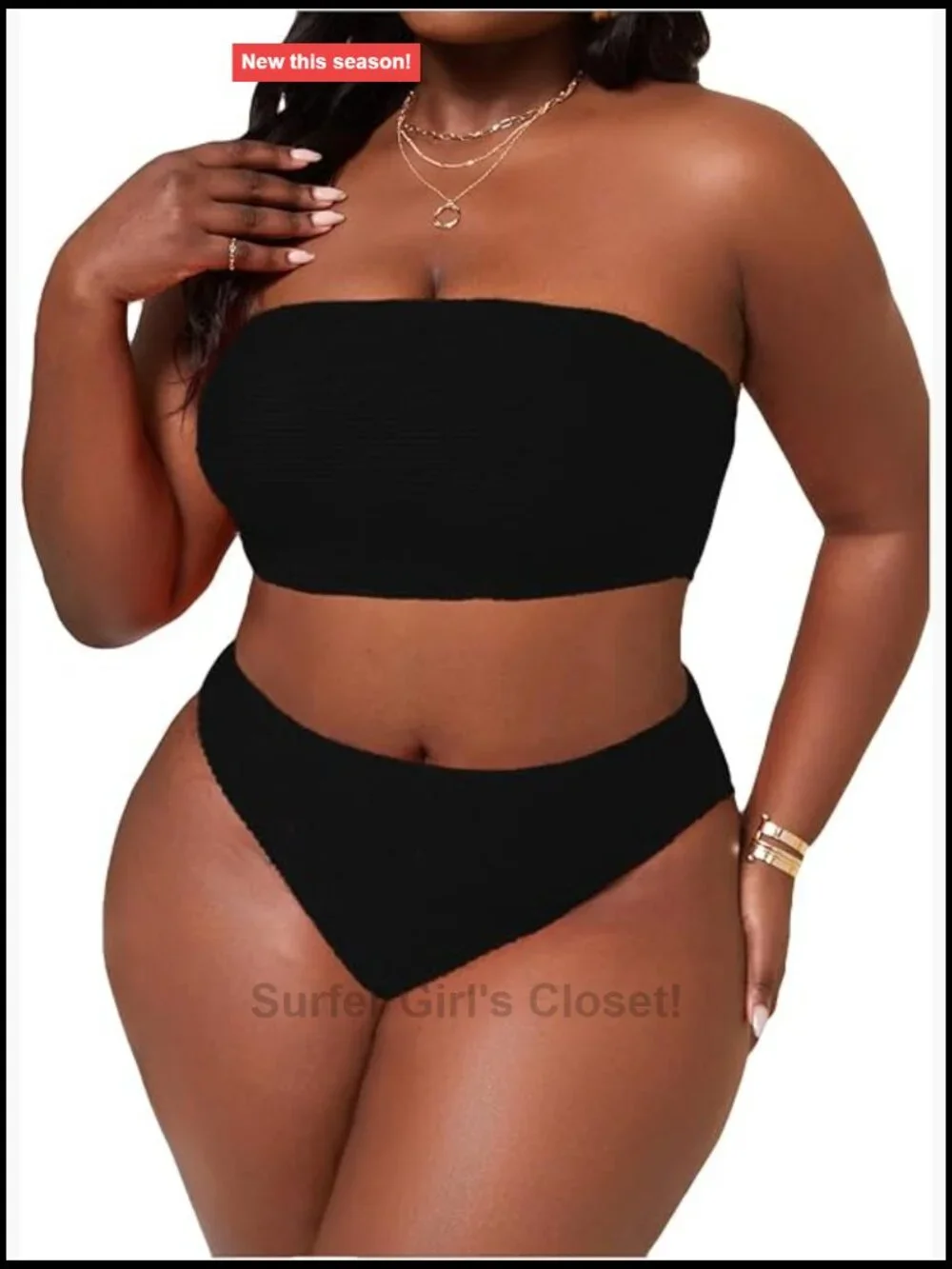 Plus Size Textured Bandeau High Waist Bikini Set Strapless Swimwear